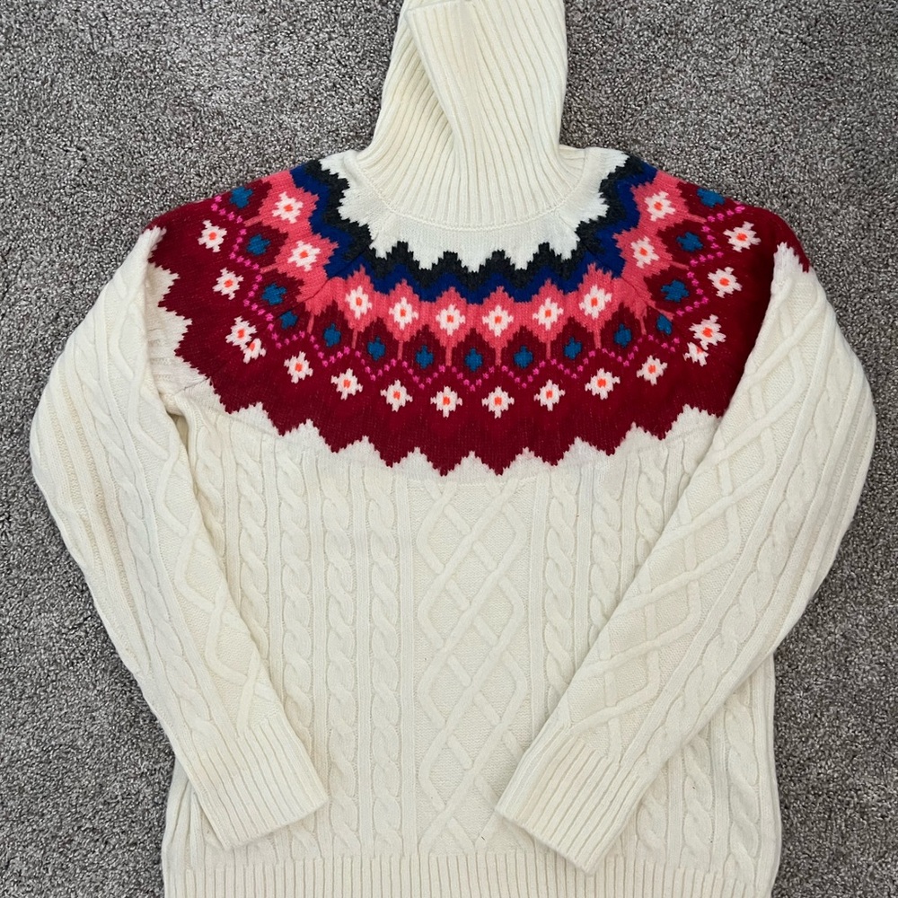 LOFT Cream Sweater with Vibrant Pattern